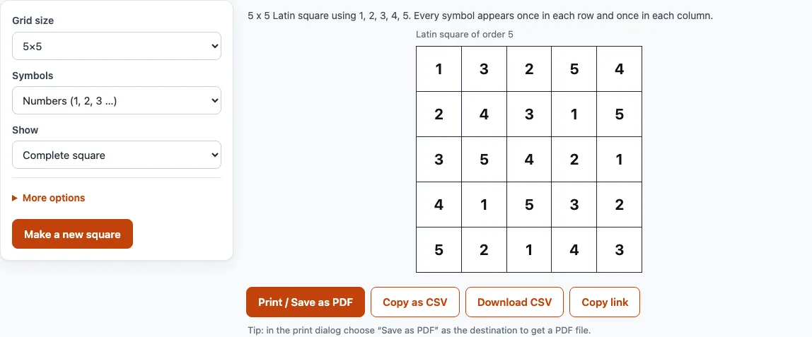 Latin square example