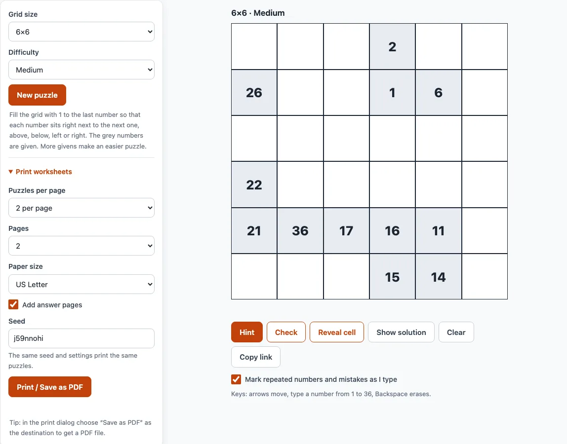 Numbrix example