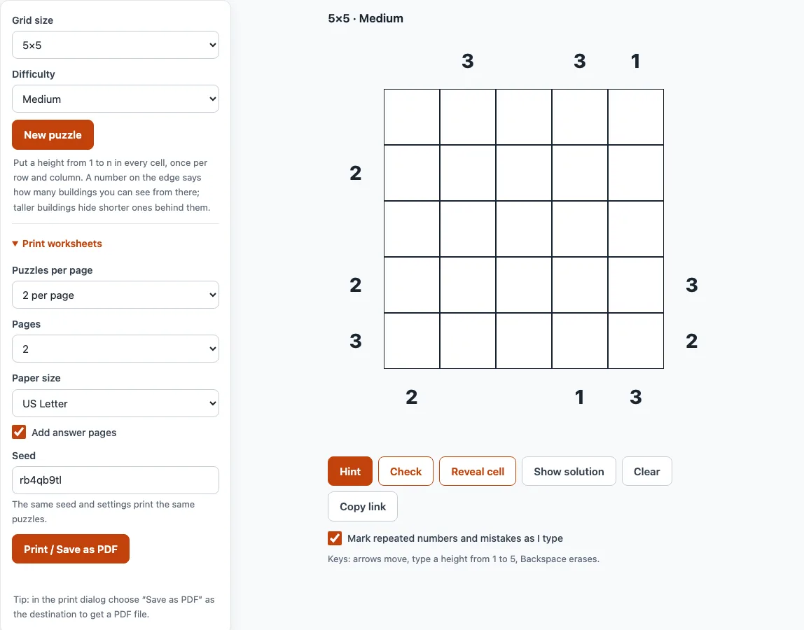 Skyscraper puzzle example